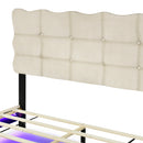 Queen Size Velvet Platform Bed with LED Frame and Stylish Mental Bed Legs, Beige