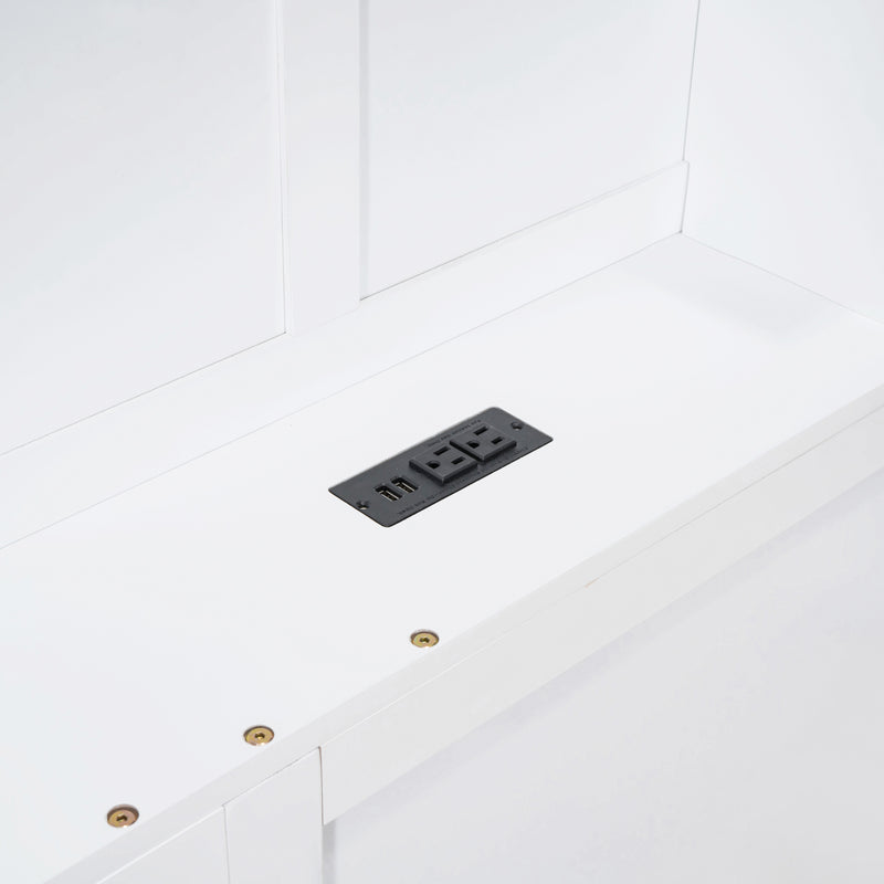 Full Size House Bed with Window and Bedside Drawers, Platform Bed with Shelves and a set of Sockets and USB Port, White