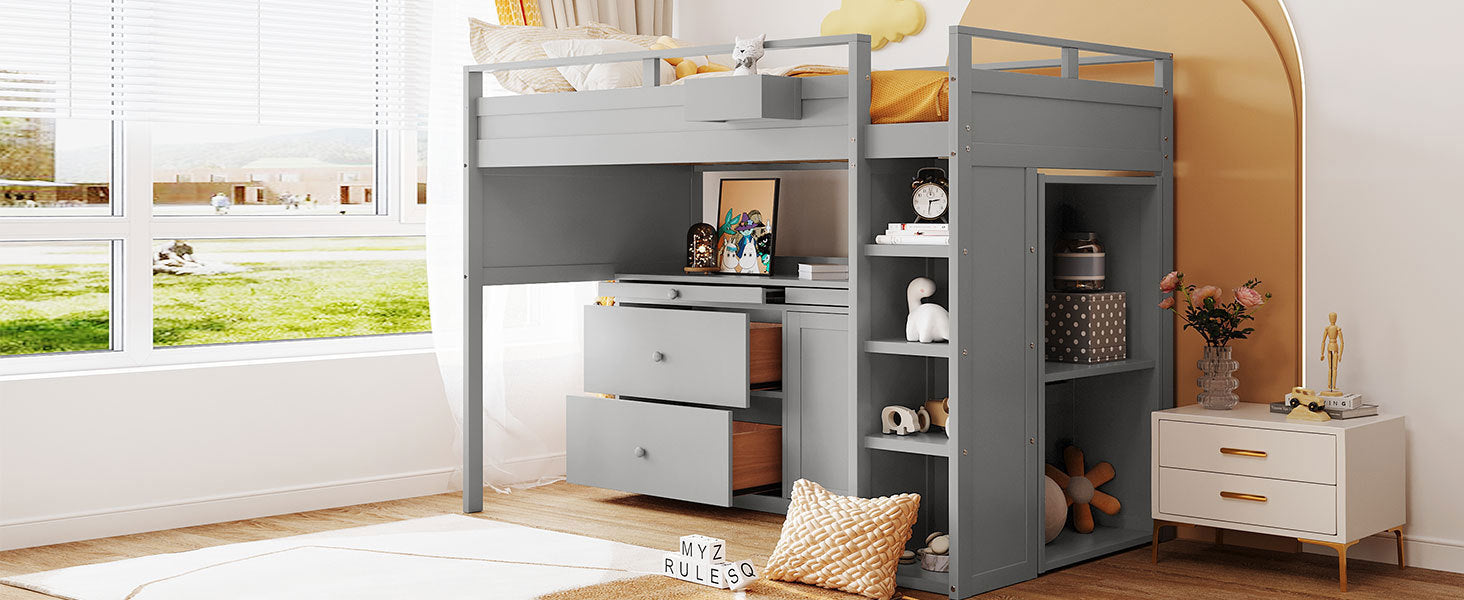 Loft Bed with Rolling Cabinet and Desk - Gray - Atlantic Fine Furniture Melbourne FL