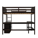 Full size Loft Bed with Shelves and Desk, Wooden Loft Bed with Desk - Espresso