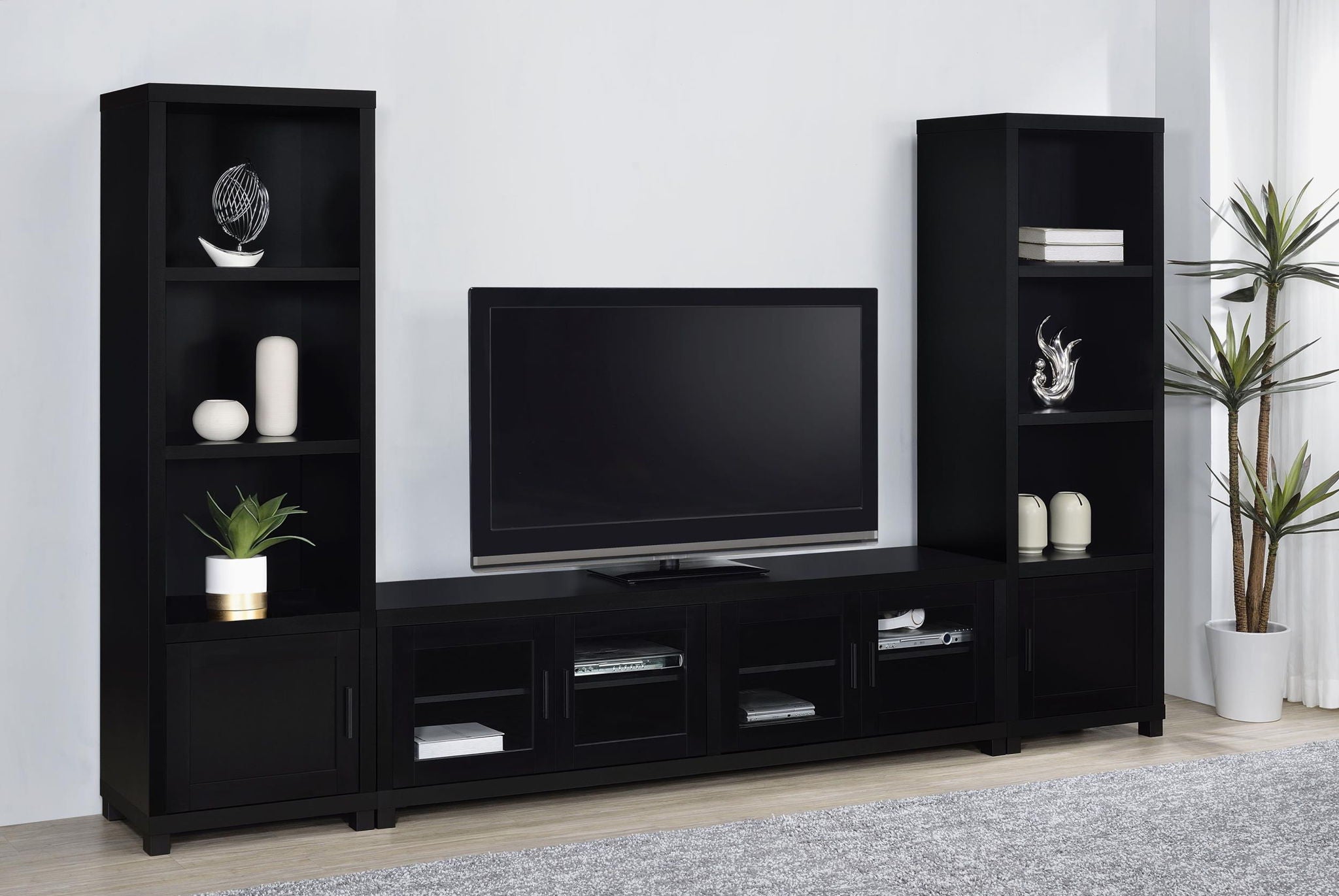 Jupiter 4-door Engineered Wood 79-inch TV Stand Black