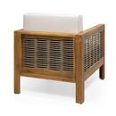 Outdoor 4 Seater Acacia Wood Chat Set With Wicker Accents And Cushions - Teak / Mixed Brown / Beige