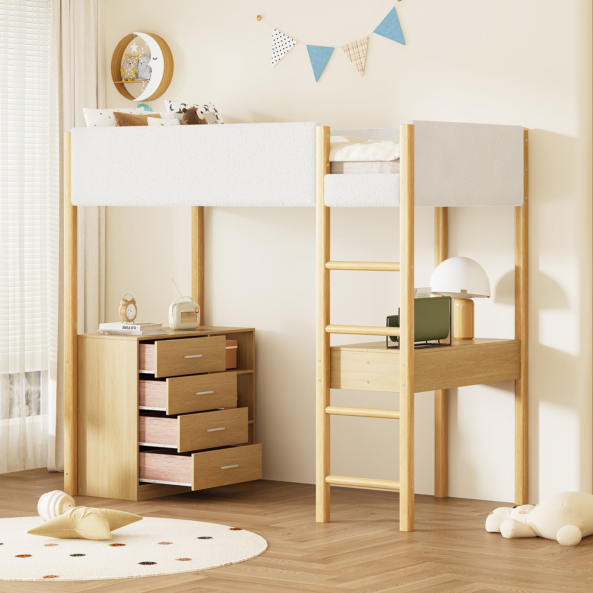 Twin Size Teddy FleeceLoft Bed Wood Bed, Natural - Atlantic Fine Furniture Melbourne FL