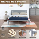 Full Size Bed, Wood Platform Bed Frame with Headboard For Kids, Slatted, Gray