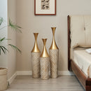 Floor Metal Vase Modern Style Decoration Home Woven Pattern Metal Vase 3 Piece Set Gorgeous Home Decoration Large Glazed Metal Vase - Champagne