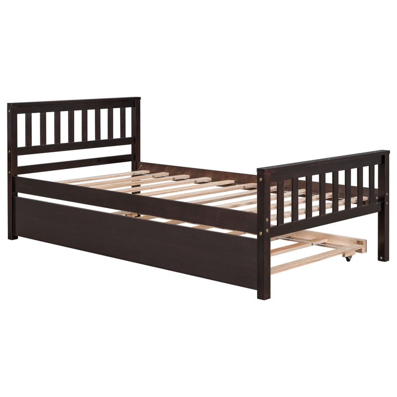 Twin Bed With Trundle, Platform Bed Frame With Headboard And Footboard, For Bedroom Small Living Space, No Box Spring Needed