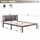 Full Size Bed, Wood Platform Bed Frame with Headboard For Kids, Slatted, Dark Walnut