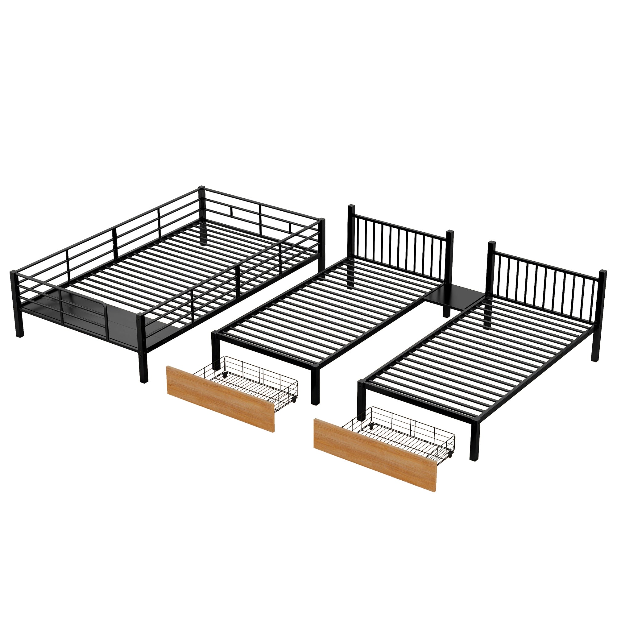 Full over Twin-Twin Triple bunk bed with drawers and staircase, Black - Atlantic Fine Furniture Melbourne FL