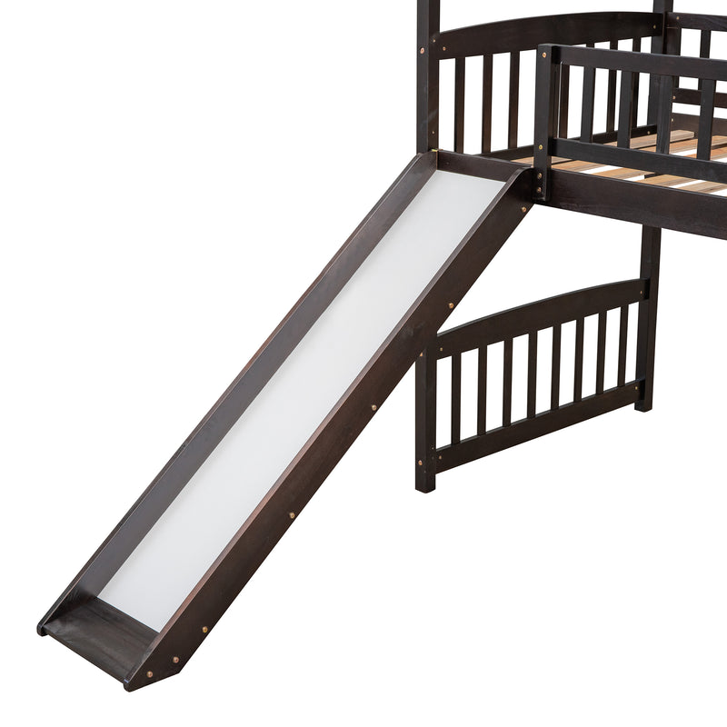 Twin Loft Bed with Slide, House Bed with Slide,Espresso(OLD SKU :LT000212AAP)