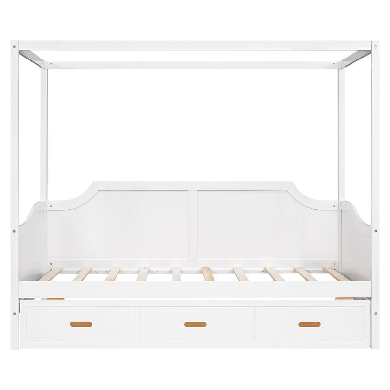 Twin Size Wooden Canopy Daybed with 3 in 1 Storage Drawers,White