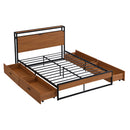 Full Size Metal Platform Bed Frame with  Four Drawers,Sockets and USB Ports ,Slat Support No Box Spring Needed Black