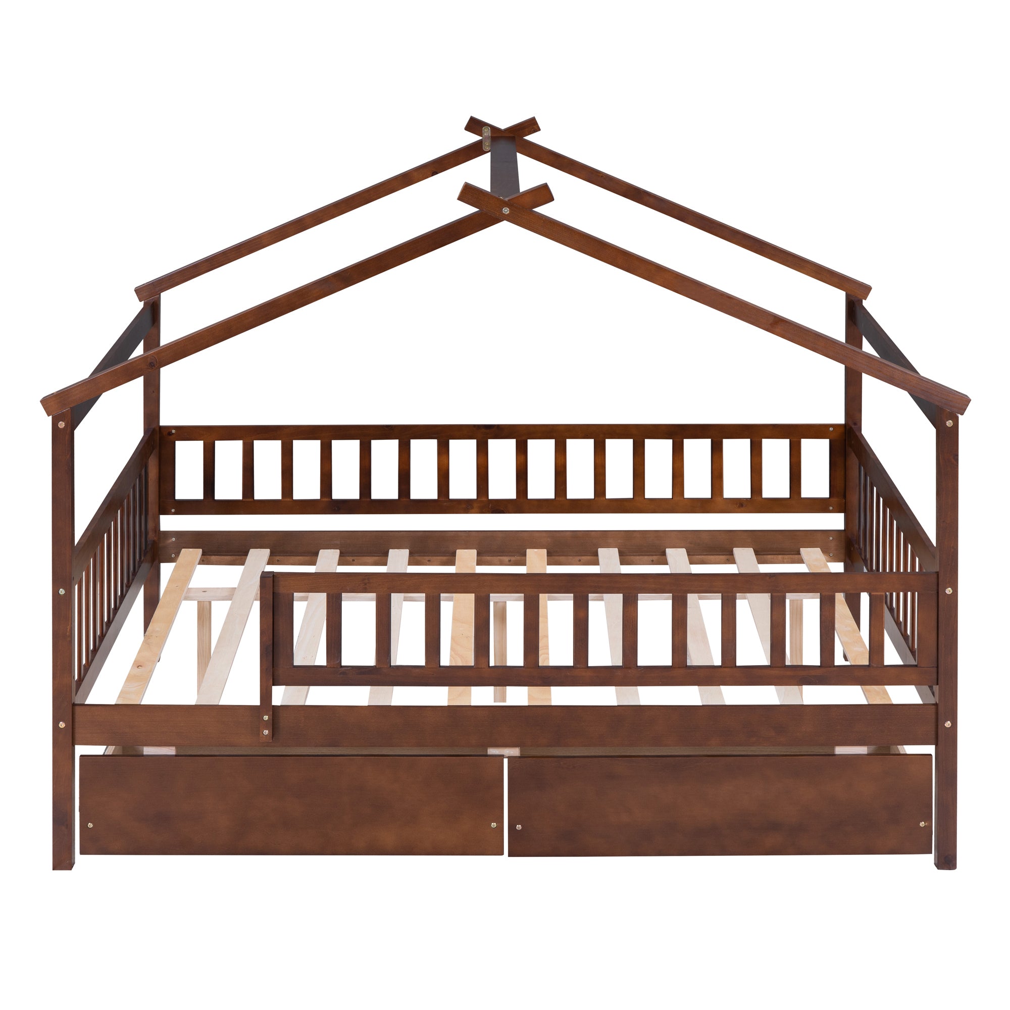 Full Size Wooden House Bed with Two Drawers, Walnut - Atlantic Fine Furniture Melbourne FL