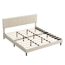 King Size Platform Bed Frame with Fabric Upholstered Headboard and Wooden Slats, No Box Spring Needed/Easy Assembly, Dark Beige