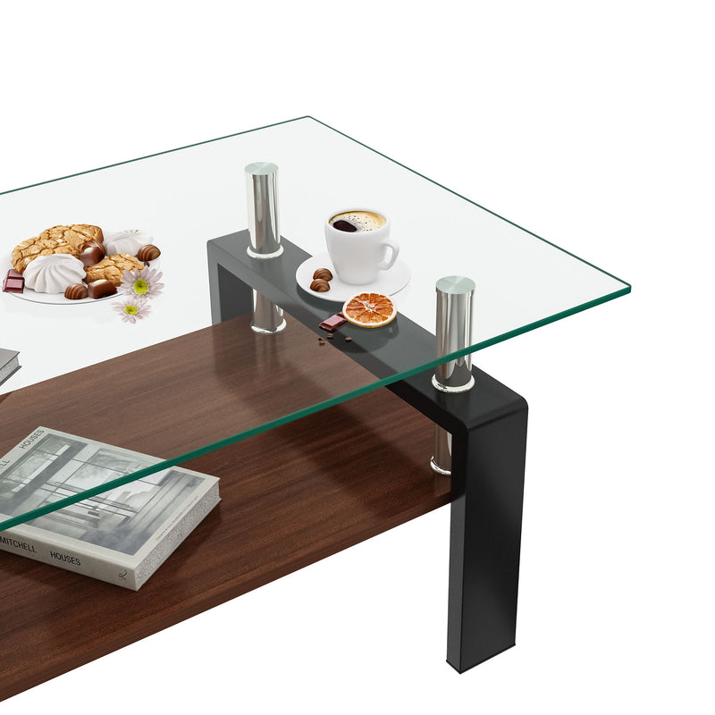 Modern Rectangular Coffee Table With Tempered Glass Top Layer, Table For Living Room - Transparent
