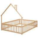 Full House-Shaped Headboard Floor Bed with Fence,Natural
