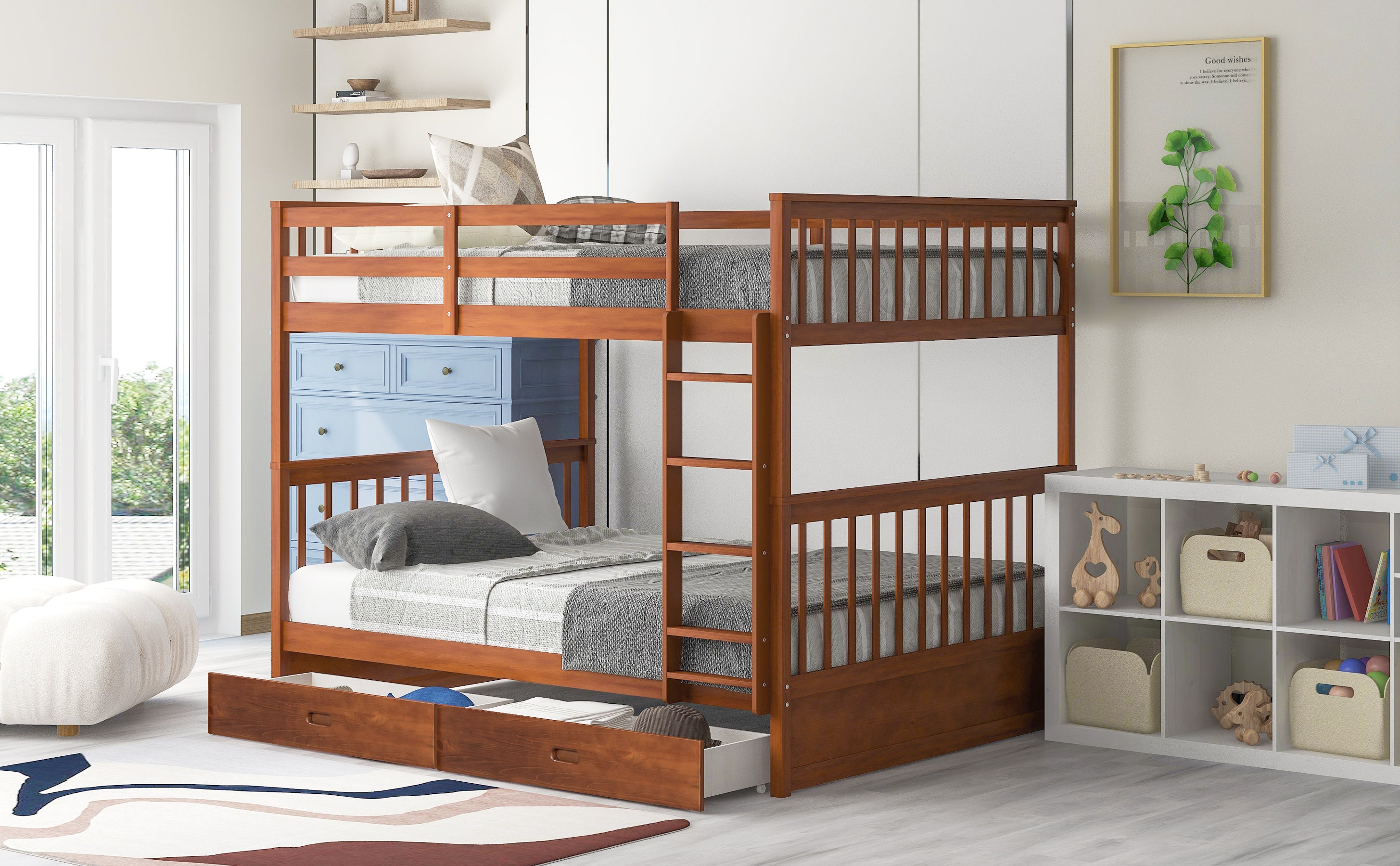 Full-Over-Full Bunk Bed with Ladders and Two Storage Drawers (Walnut)(OLD SKU:LT000365AAD) - Atlantic Fine Furniture Melbourne FL