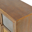 Retro Industrial 4 Door Sideboard With Large Storage, Rattan And Glass Doors
