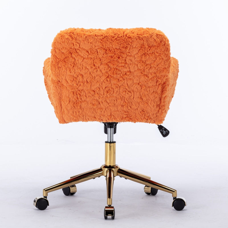 Office Chair, Artificial Rabbit Hair Home Office Chair With Golden Metal Base, Adjustable Desk Chair Swivel Office Chair, Vanity Chair