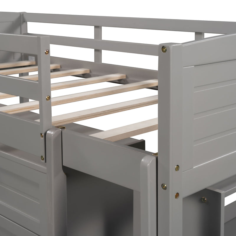 Loft Low Bed With Cabinets, Shelves And Slide