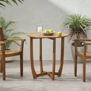 Outdoor Circular Wood Bistro Table With Curved Legs And Slat Panel Table Top - Teak