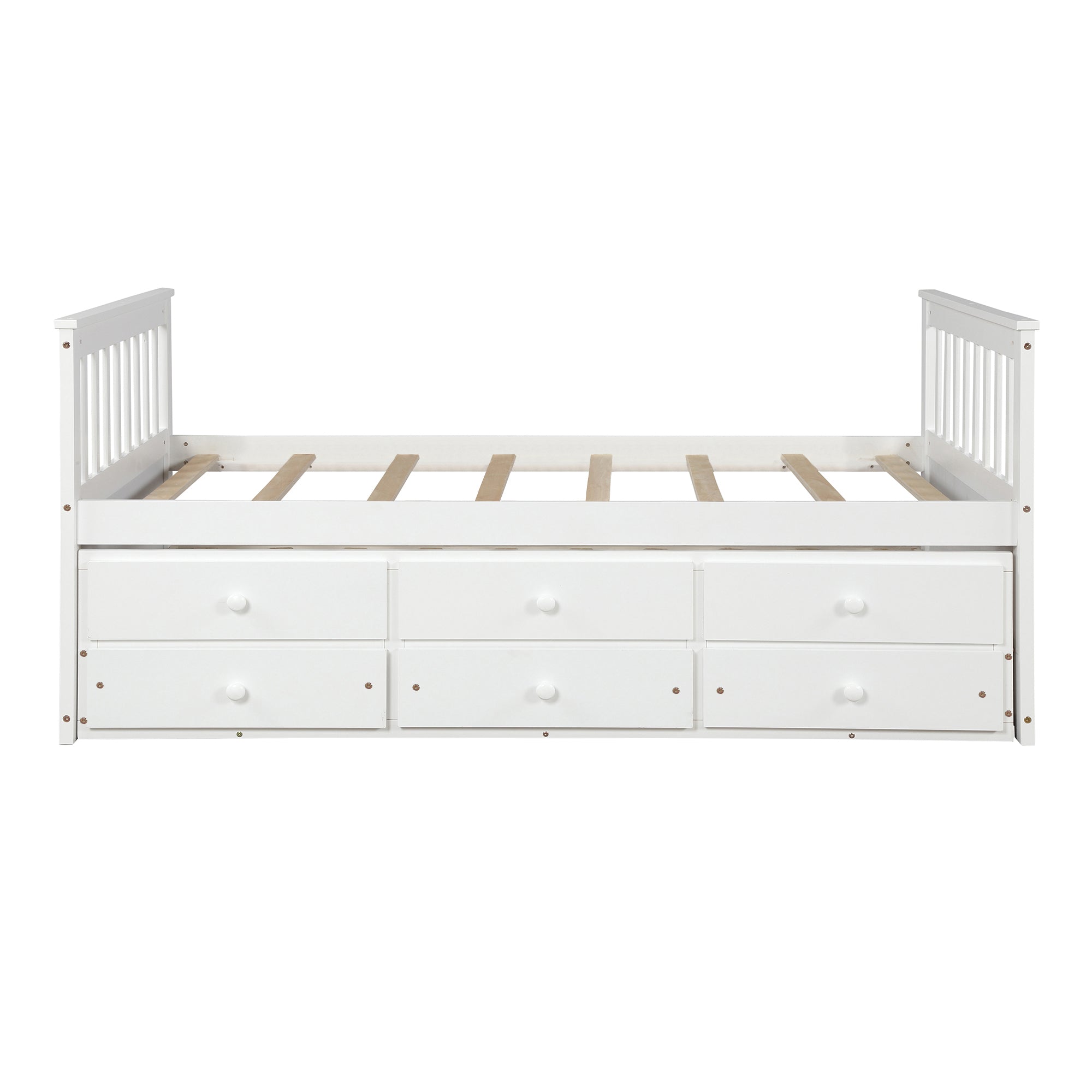 TOPMAX Captain's Bed Twin Daybed with Trundle Bed and Storage Drawers, White