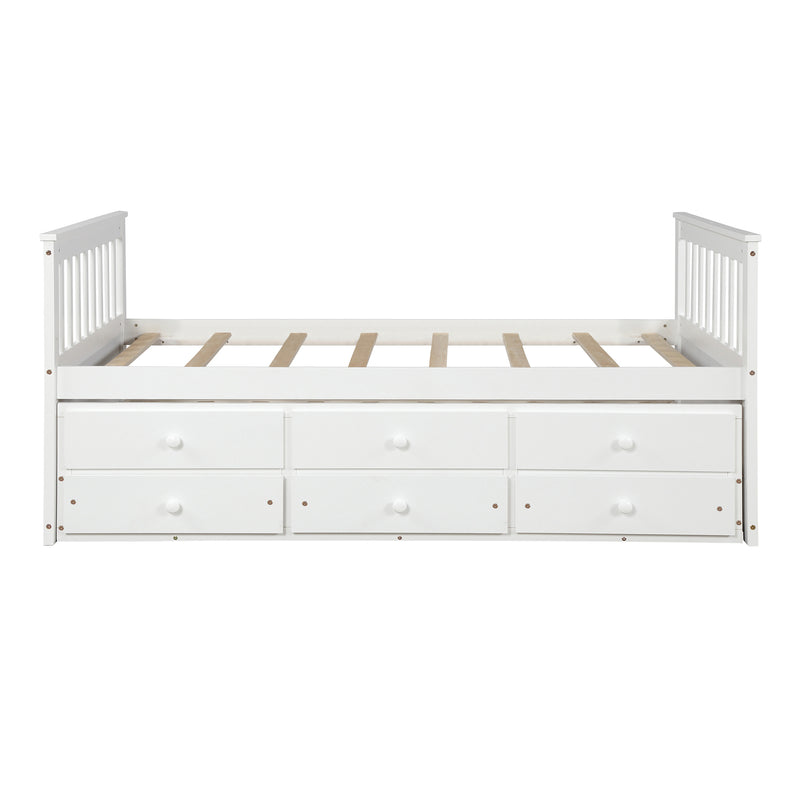 TOPMAX Captain's Bed Twin Daybed with Trundle Bed and Storage Drawers, White