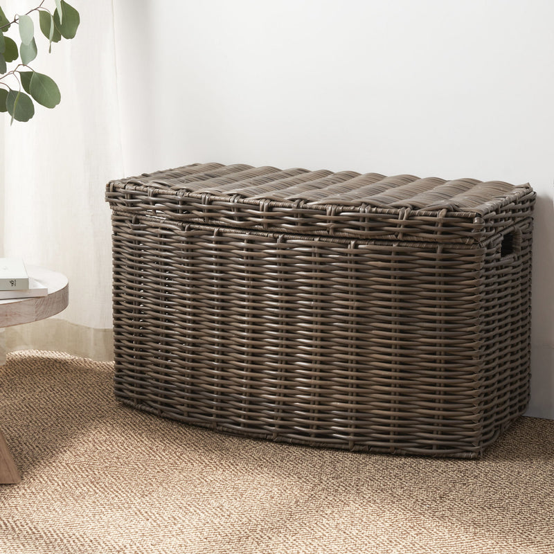 Joseph - Rectangular Curve Resin Woven Wicker Trunk With Handles Multi Purpose Storage - Walnut Brown