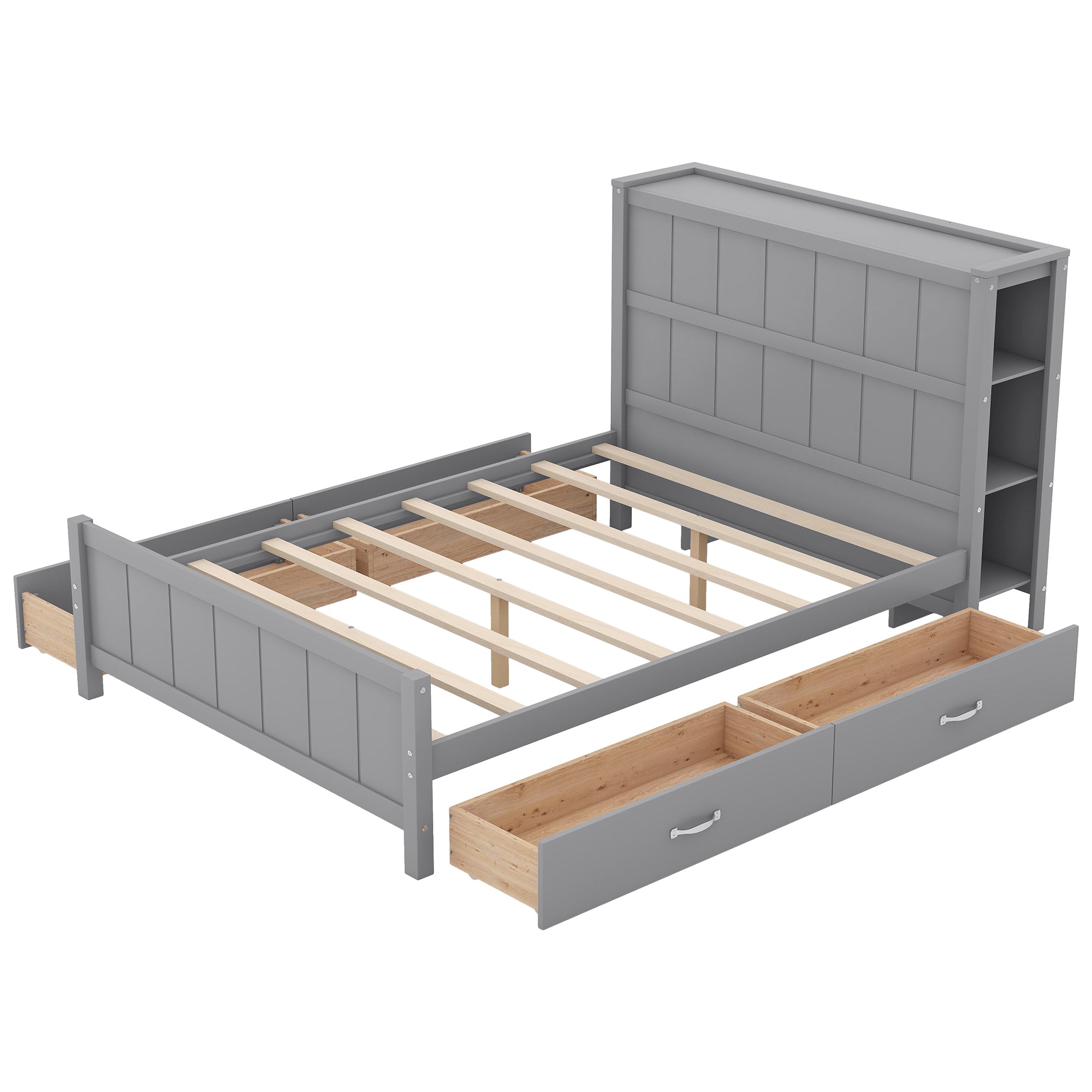 Full Size Platform Bed with Drawers and Storage Shelves, Gray - Atlantic Fine Furniture Melbourne FL