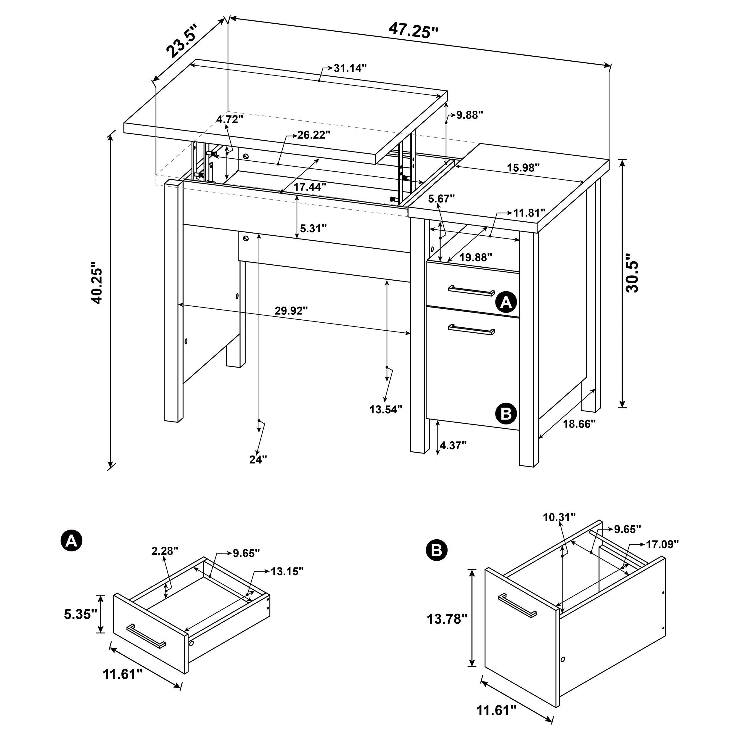 Delwin 47-inch 2-drawer Lift Top Computer Desk Rustic Nutmeg — view 11