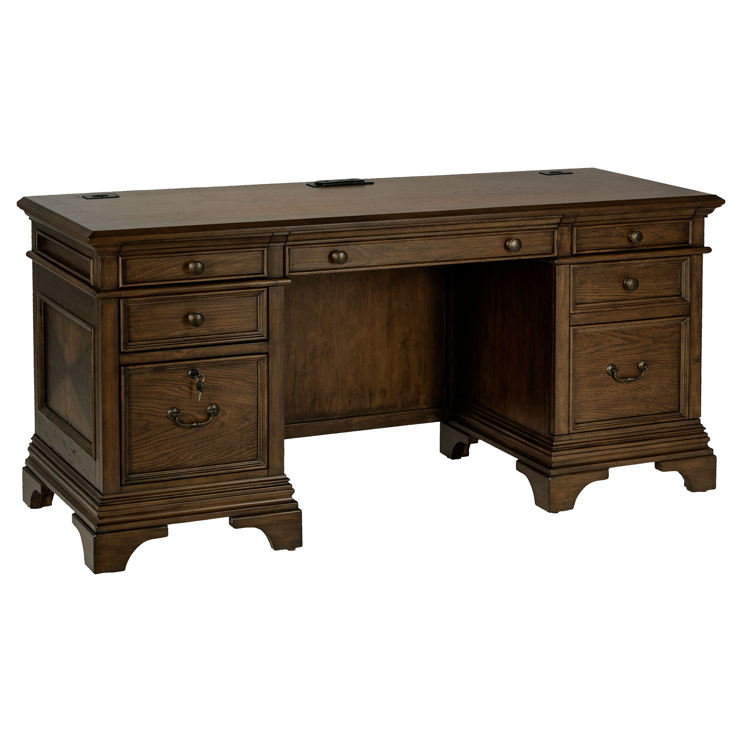 Hartshill 66-inch 5-drawer Credenza Office Desk Burnish Oak — view 1