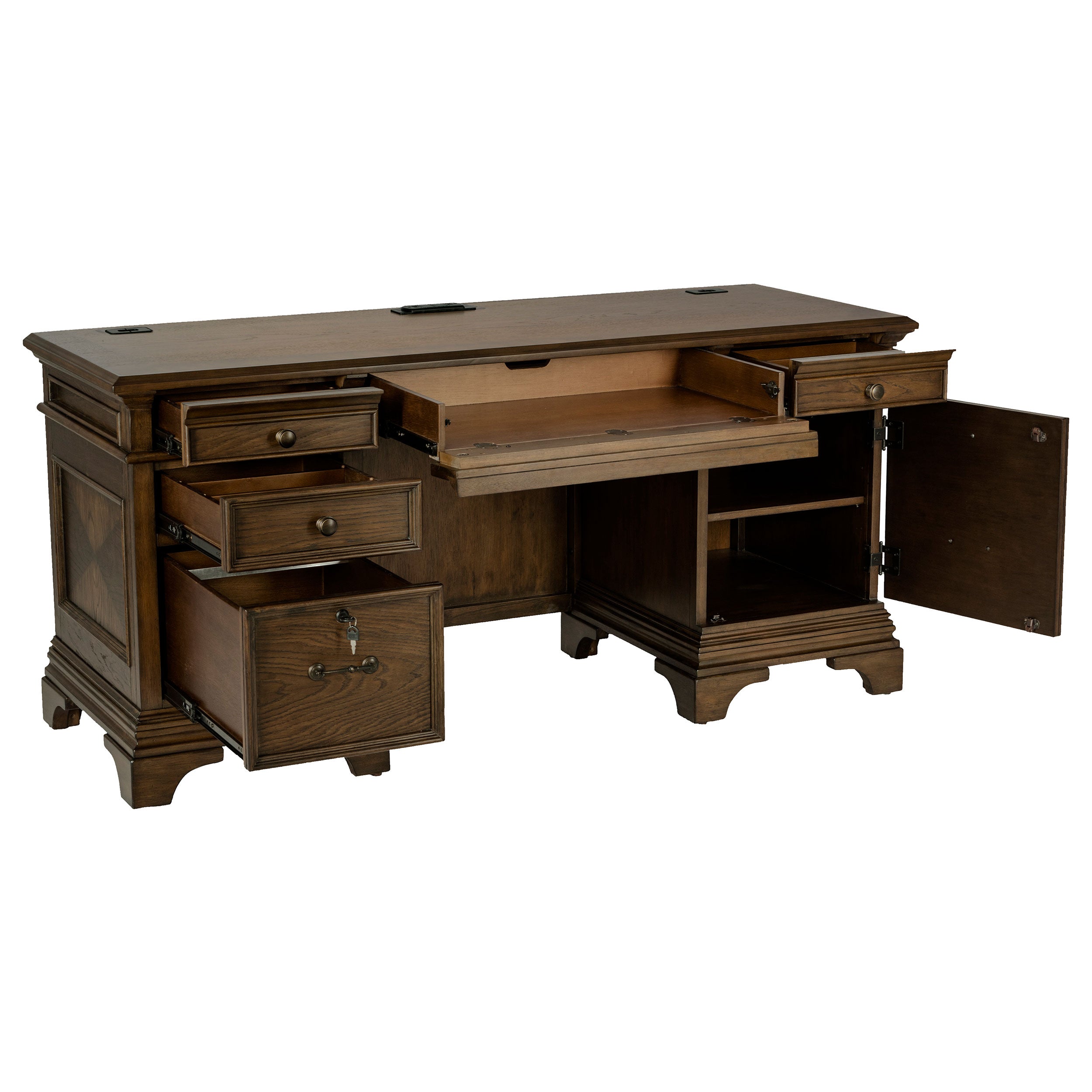 Hartshill 66-inch 5-drawer Credenza Office Desk Burnish Oak — view 3