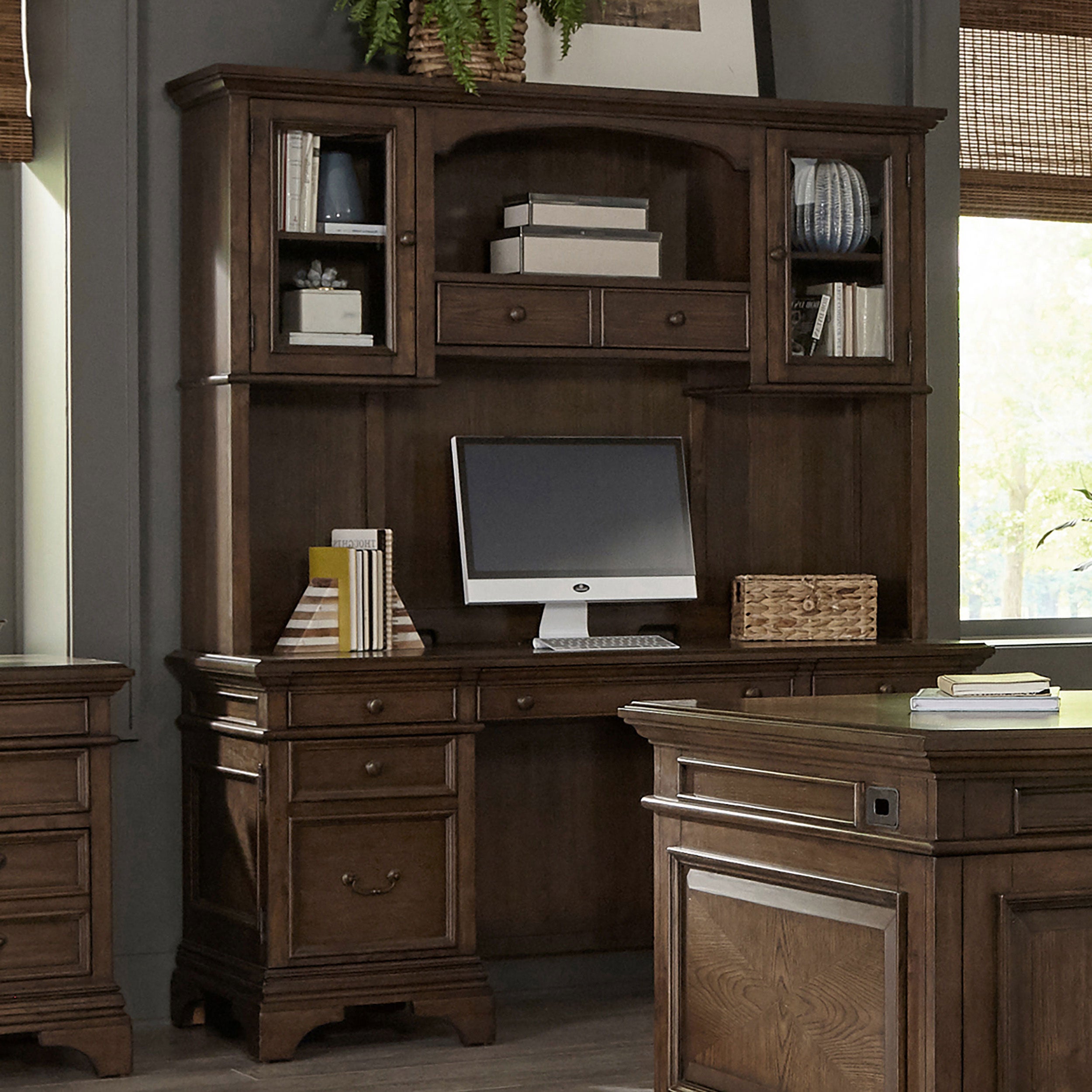 Hartshill 66-inch 5-drawer Credenza with Hutch Burnished Oak — view 2