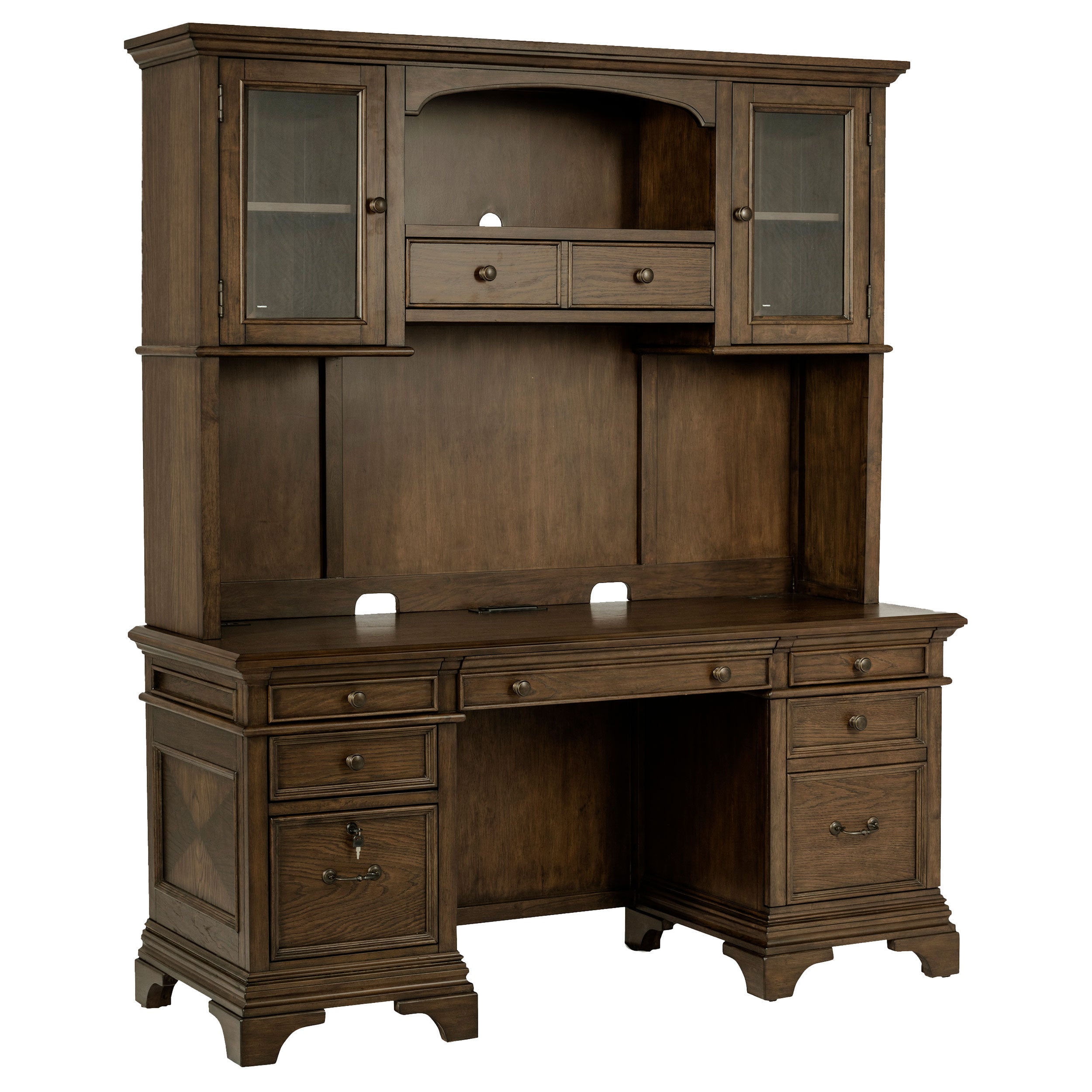 Hartshill 66-inch 5-drawer Credenza with Hutch Burnished Oak — view 1