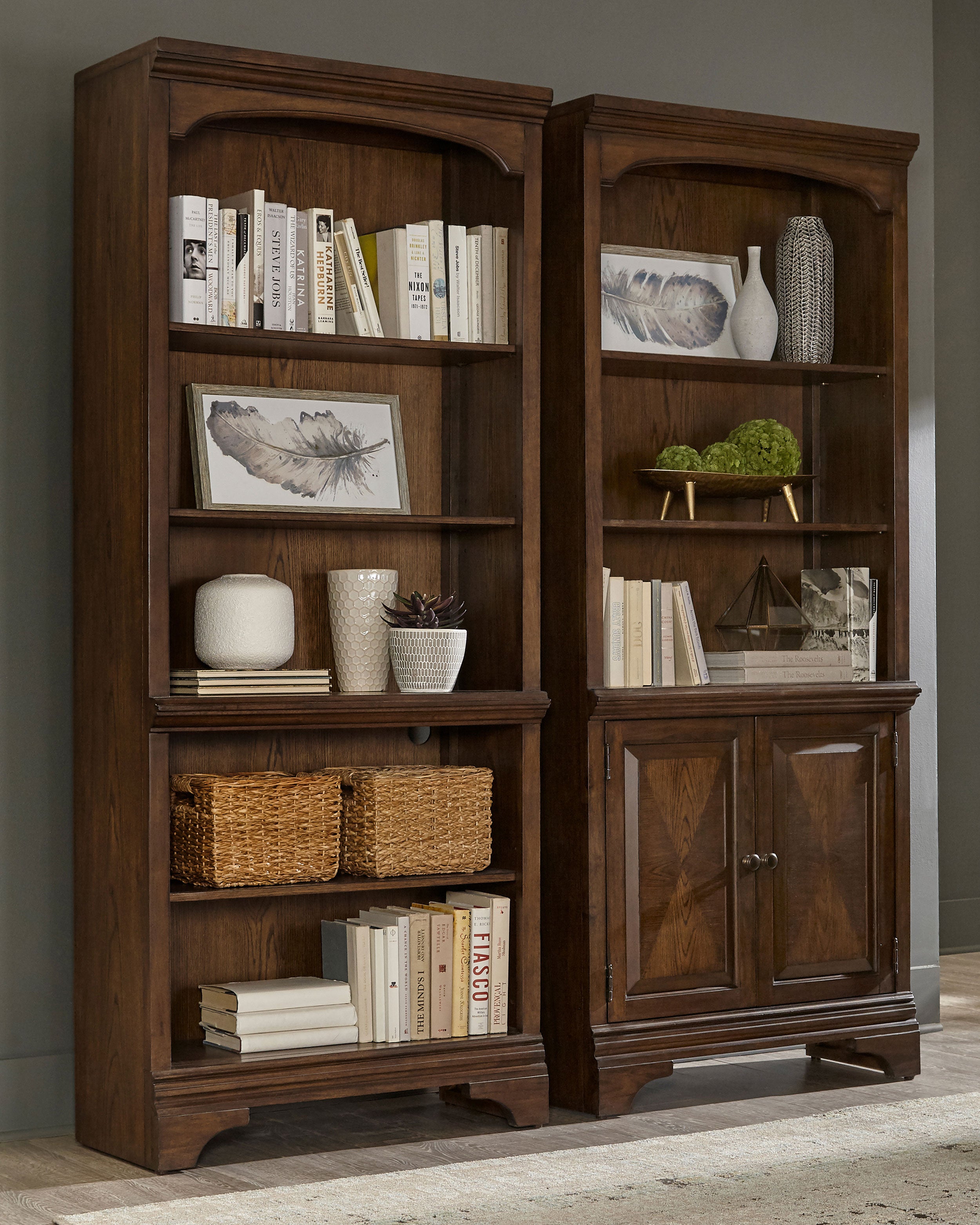 Hartshill 78-inch 3-shelf Cabinet Bookcase Burnished Oak — view 9