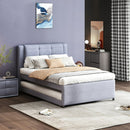 Upholstery Platform Bed With Trundle,Trundle Can Be Flat Or Erected