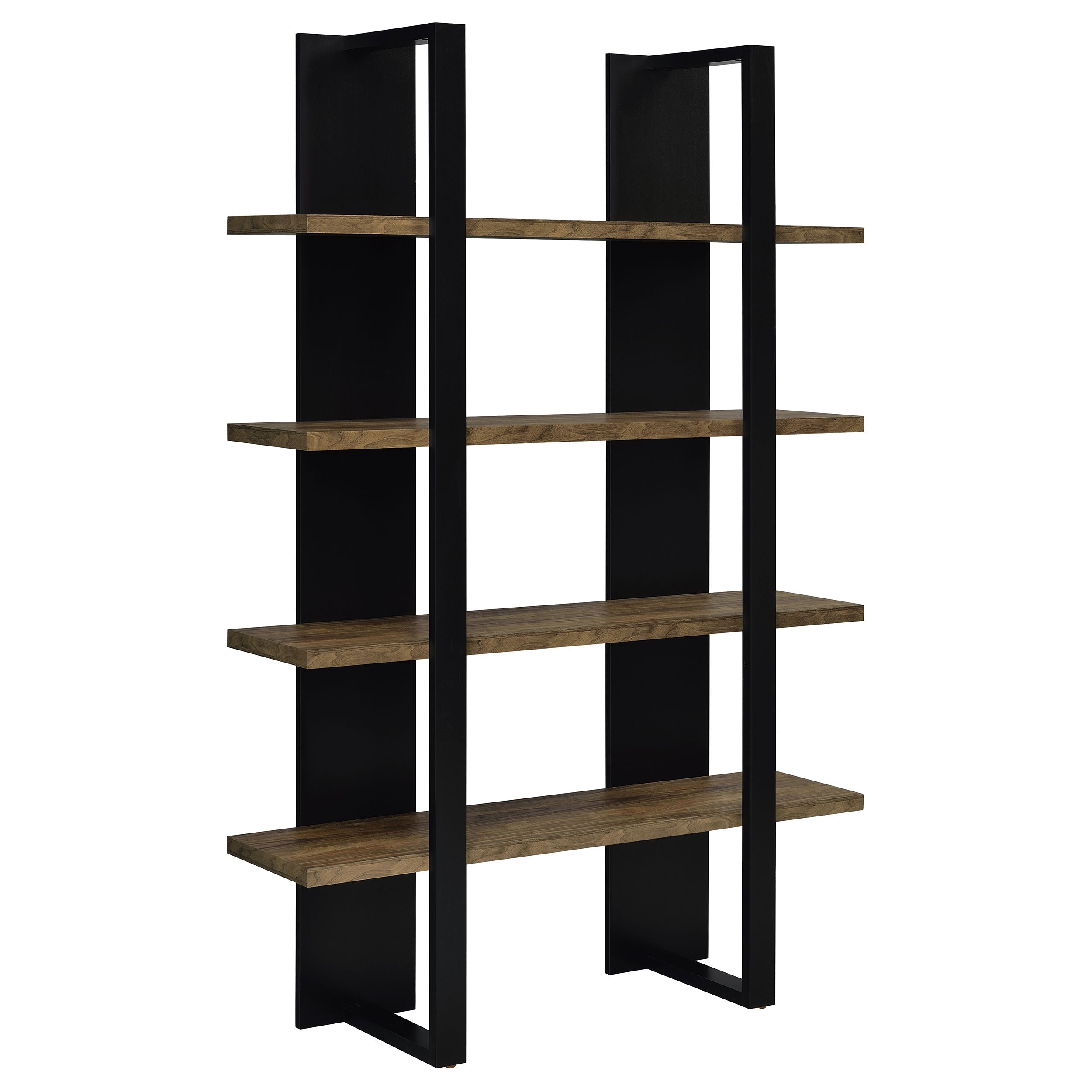 Danbrook 71-inch 4-shelf Bookshelf Black and Aged Walnut — view 1