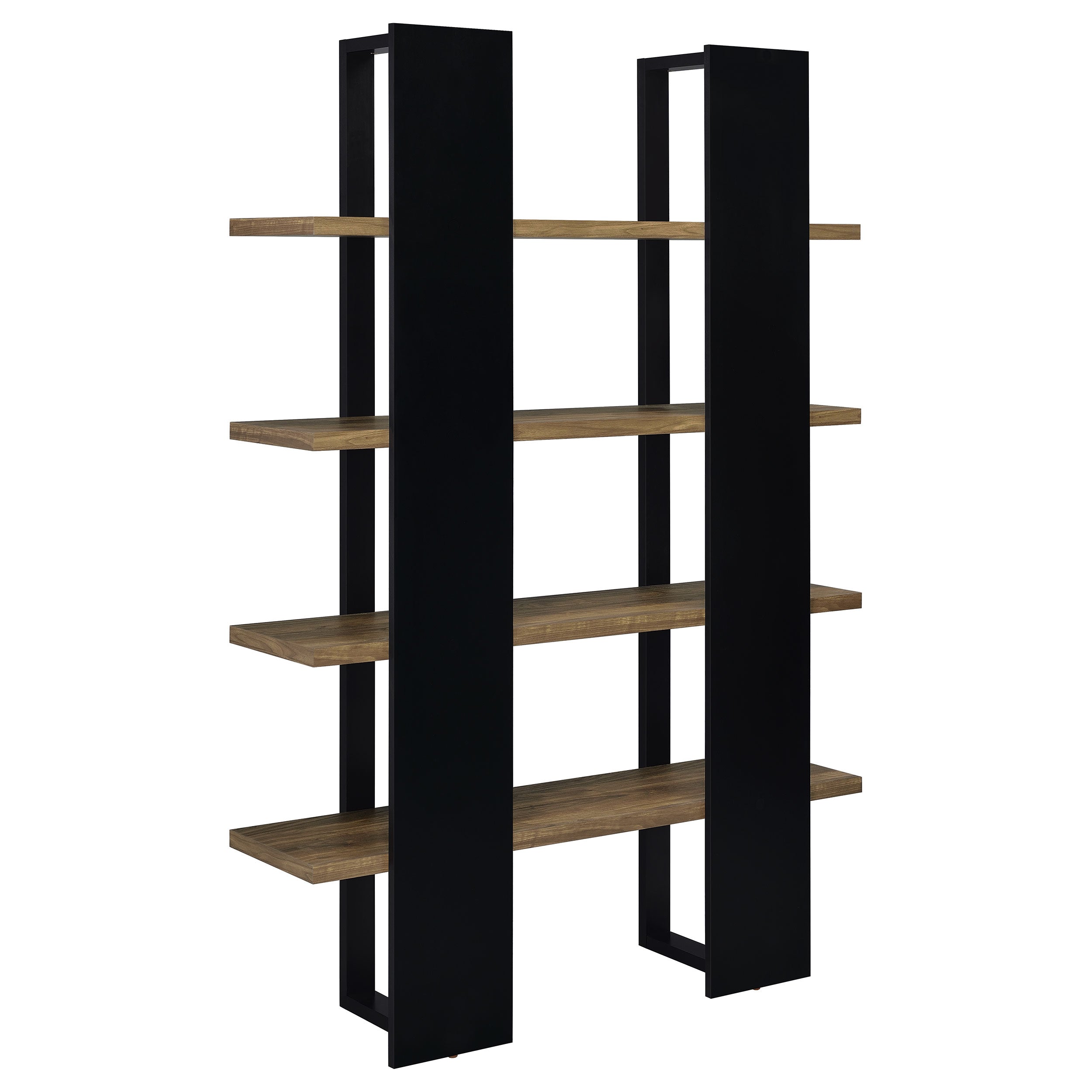Danbrook 71-inch 4-shelf Bookshelf Black and Aged Walnut — view 6