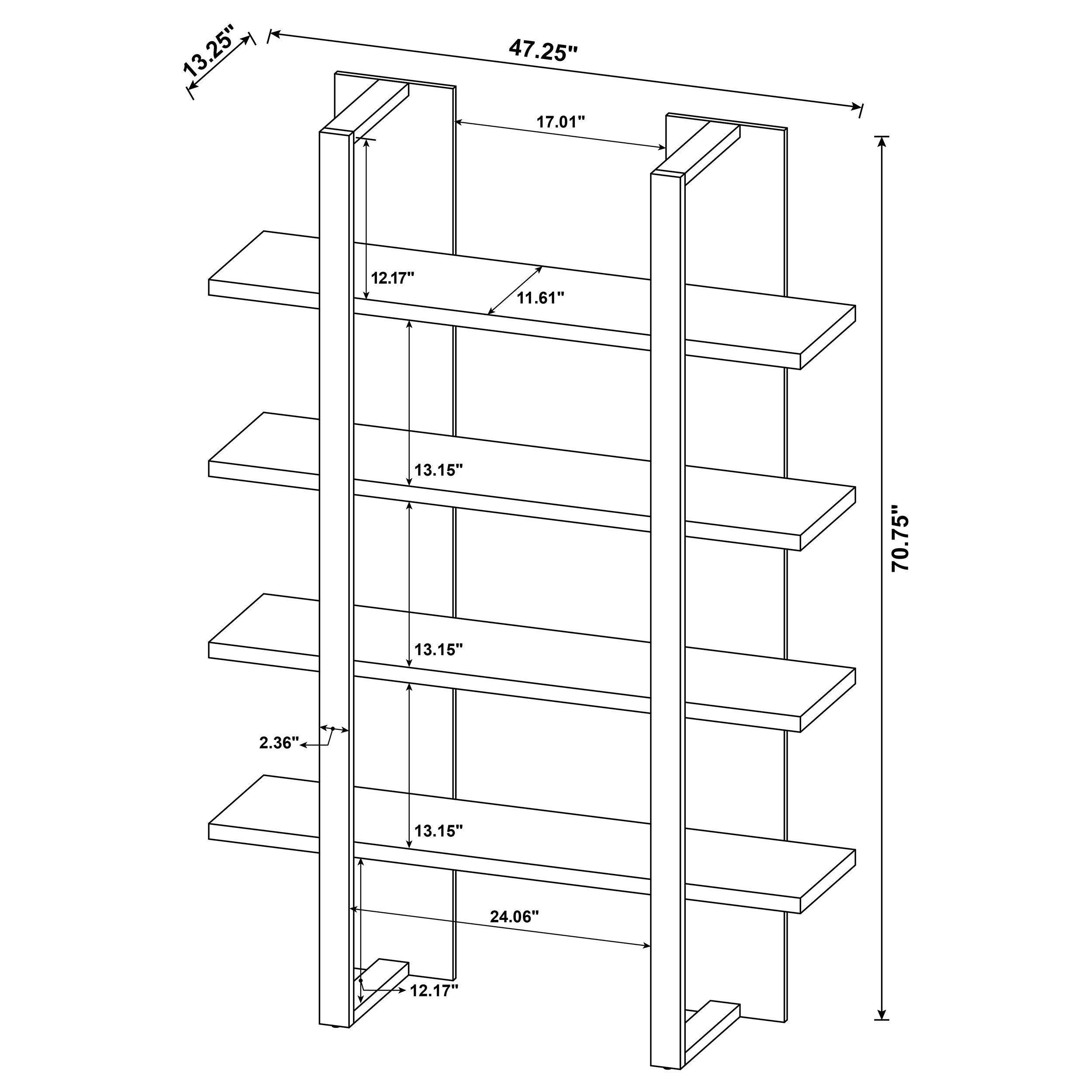 Danbrook 71-inch 4-shelf Bookshelf Black and Aged Walnut — view 12