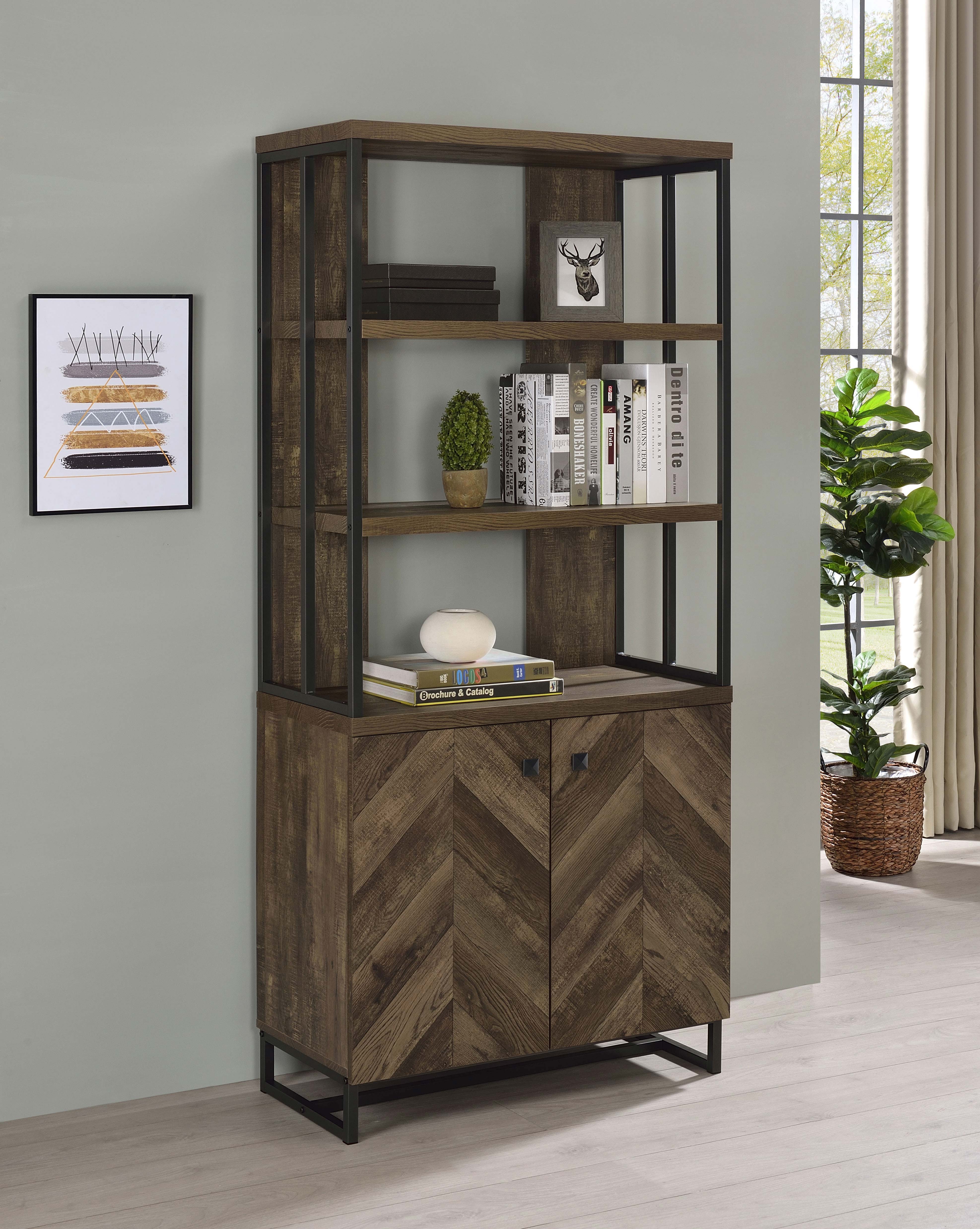 Millbrook 71-inch 2-door Storage Bookshelf Rustic Oak — view 2