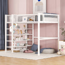 Loft Bed With 4 Tier Shelves And Storage