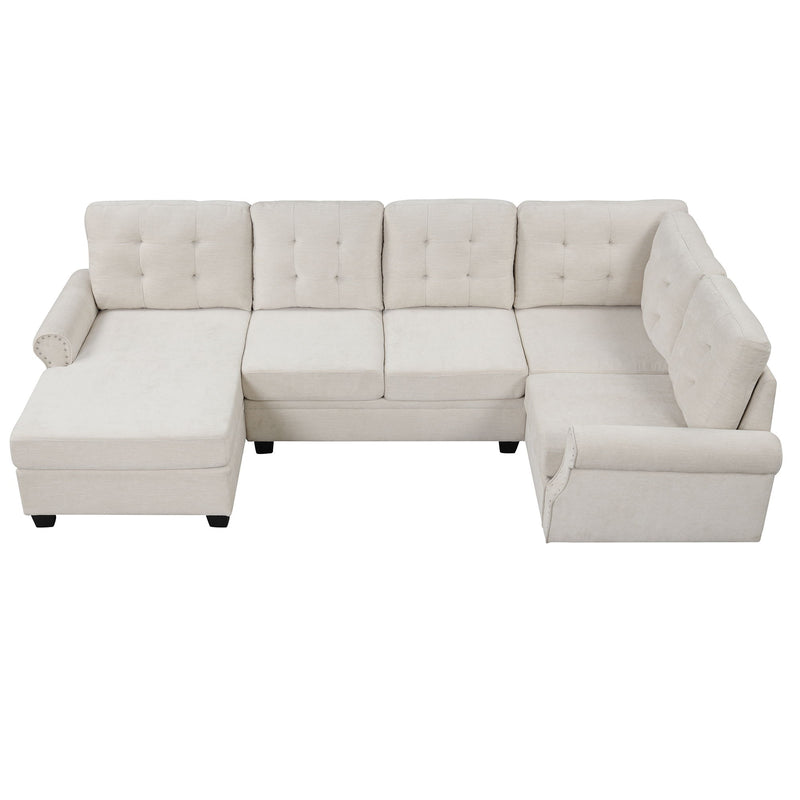 Modern U-Shaped Corner Sectional Sofa Upholstered Linen Sofa Couch For Living Room