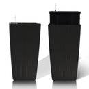 Elegant Square Planter With Automatic Watering System, Faux Rattan Design, Polypropylene (Set of 2) - Black