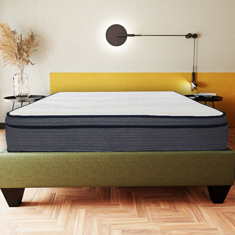 King Size Hybrid Plush Foam Mattress, Soft Polyester Knit Cover, Multi Layer Foam Mattress - White / Gray