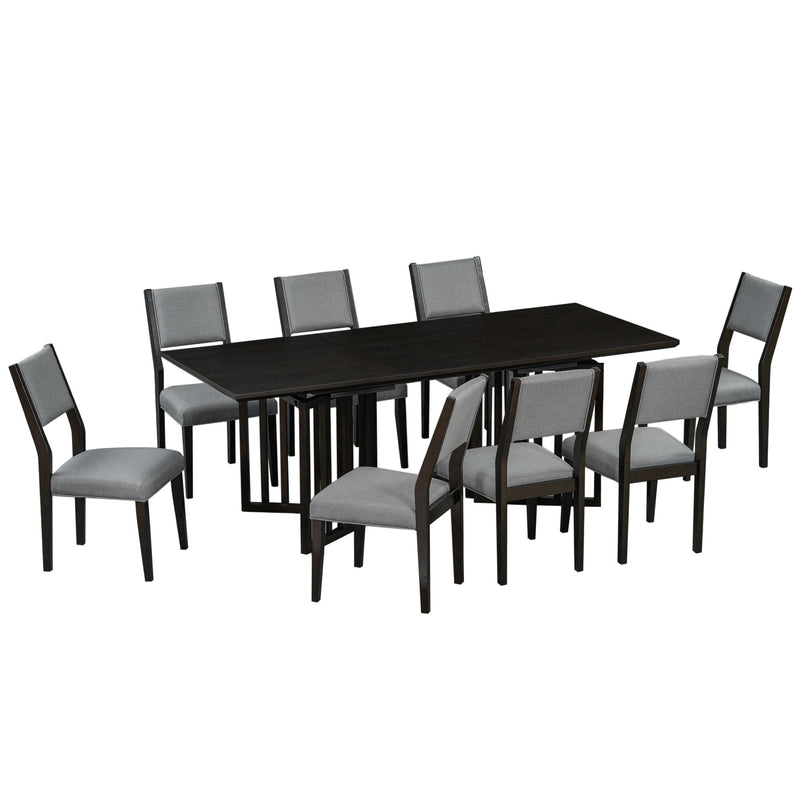 Topmax - 9 Piece Farmhouse Extendable Dining Table Set With 2 Removable Leaves And 8 Upholstered Dining Chairs