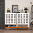 Modern Metal Shoe Cabinet With DoublebSided Mesh Doors And Adjustable Partitions