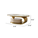 Modern Coffee Table Thick Sintered Stone Top With 2 Drawers Matt Stainless Steel Base - Gold