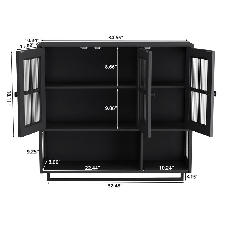 3 Door Wall Cabinet With Glass Door And Towel Bar