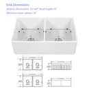 Sink 33" Double Bowl Kitchen Sink With Deep Bowls And Grids - White