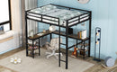 Full Metal Loft Bed with Desk and Shelves, Loft Bed with Ladder and Guardrails, Loft Bed Frame for Bedroom, Black (Old SKU: W1307S00016) (Pre-sale date: 2024/3/7.)
