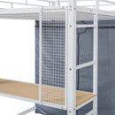 Loft Bed With Desk, Shelves, Power Outlet, LED Light And Wardrobe